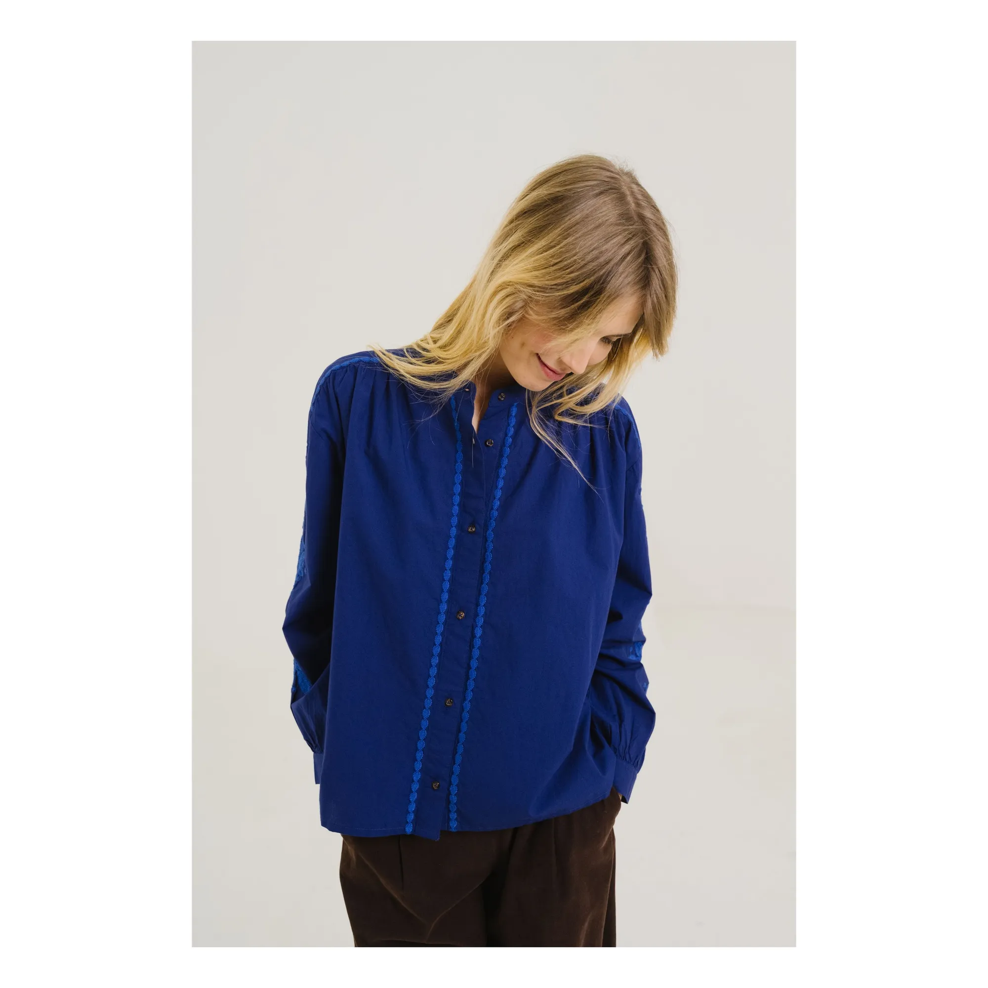Sacrécoeur Blue Ella Calypso Embroidered Blouse
