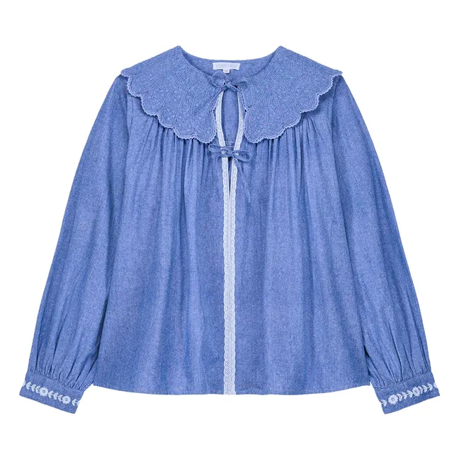 Blusa de algodón orgánico Hyacia Chambray - Colección Femenina | Azul