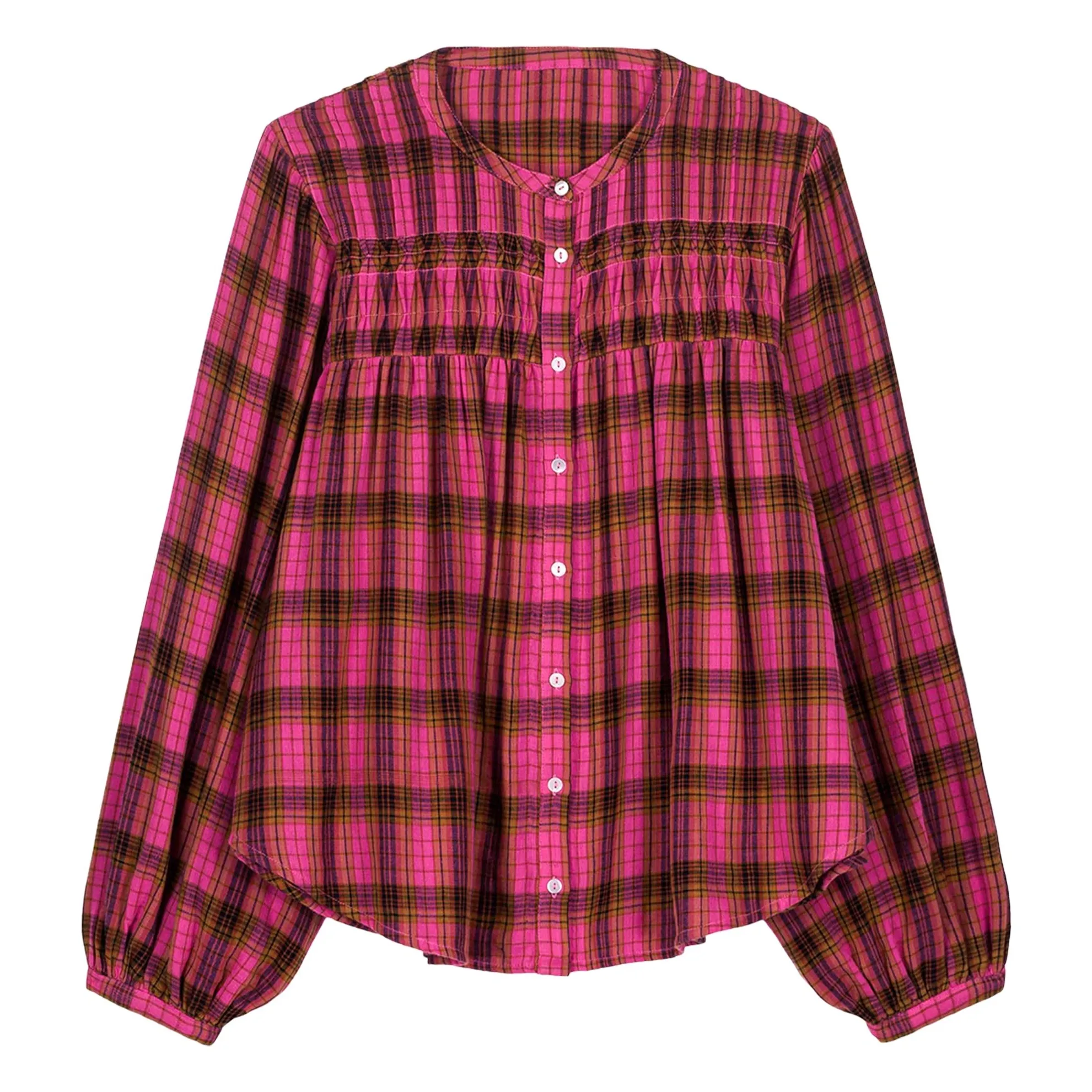 Louise Misha Women's Pink Blouse Jally Alpenglow Carreaux Double Gaze De Coton Bio - Collection