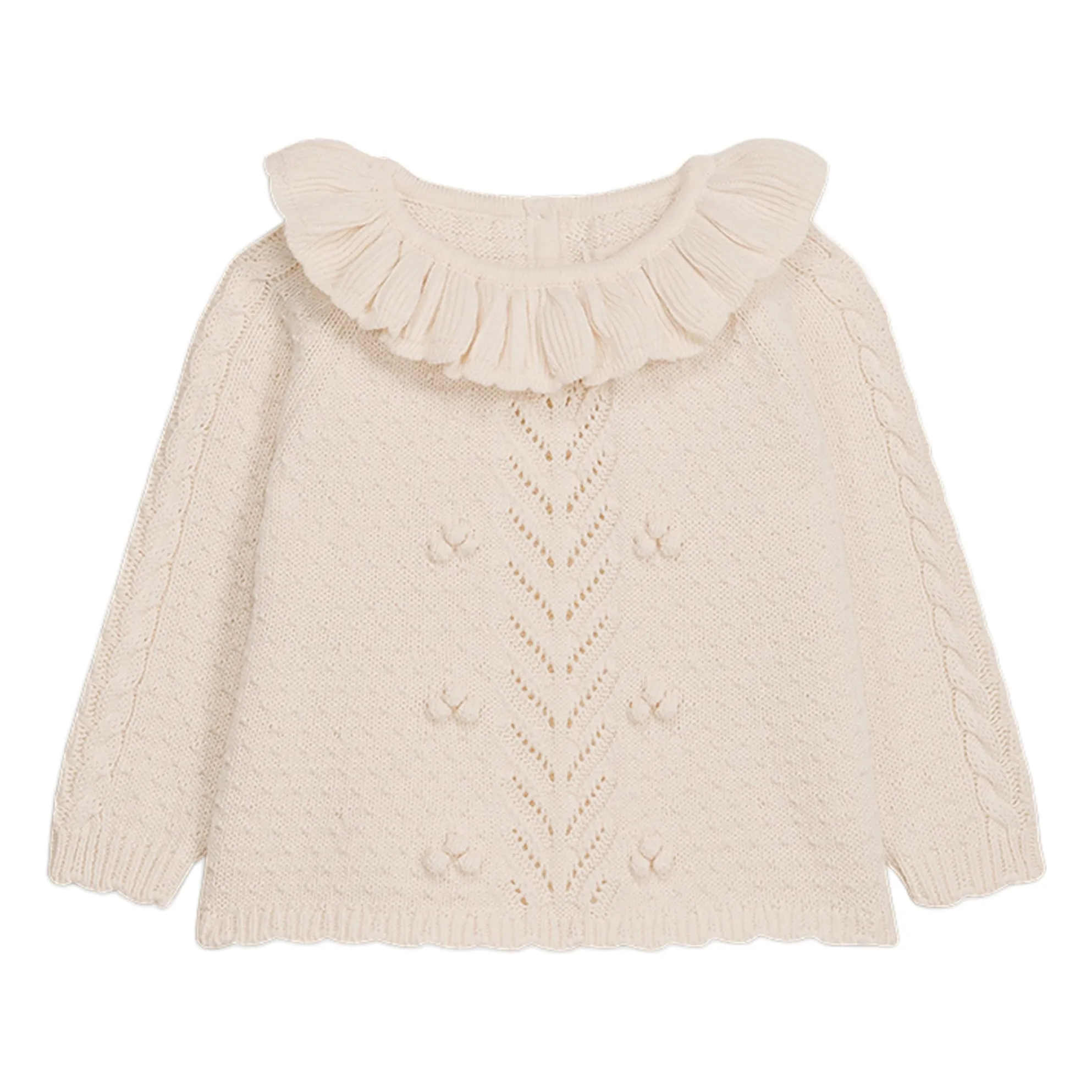 Louise Misha Cream Elvina Ruffle Neck Sweater