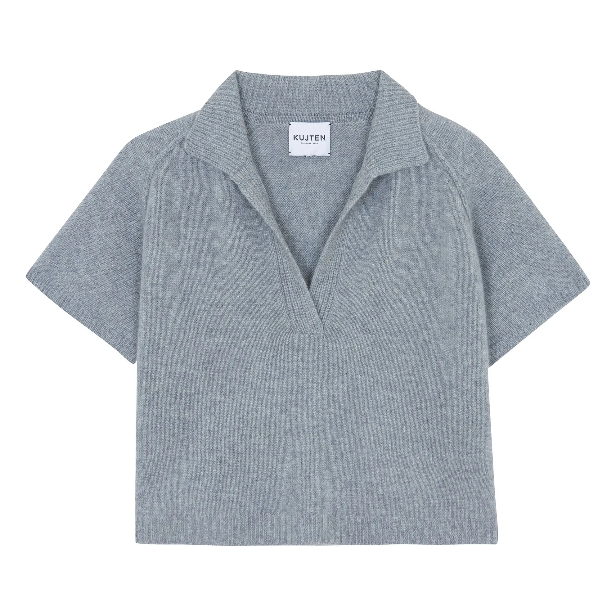 Kujten Heather Grey Aenor Cashmere Polo Neck Sweater