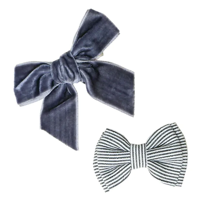 Striped and Velvet hair clips - Set of 2 | Navy blue