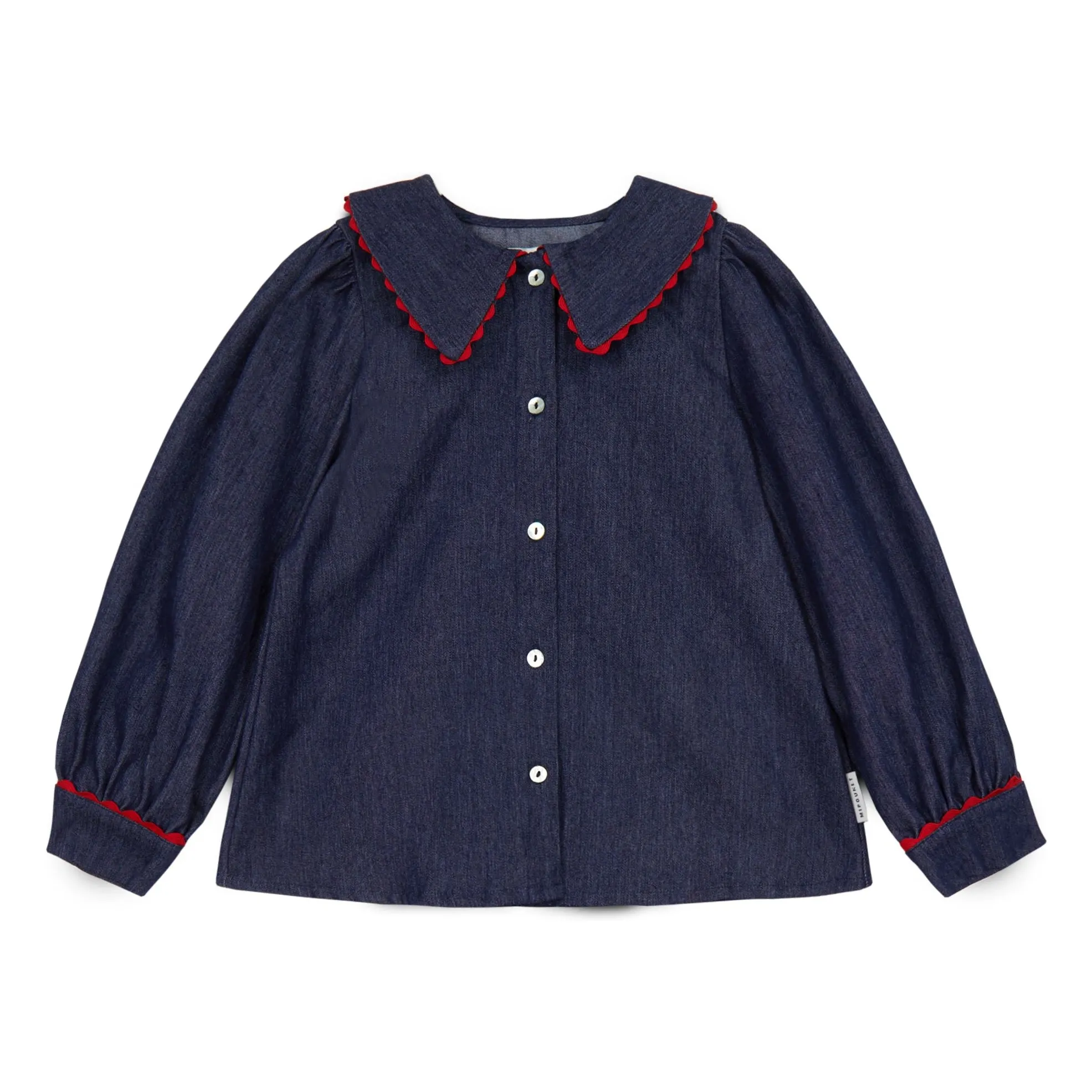 Mipounet Dark Blue Blouse In Jean Claudine Collar Cecilia
