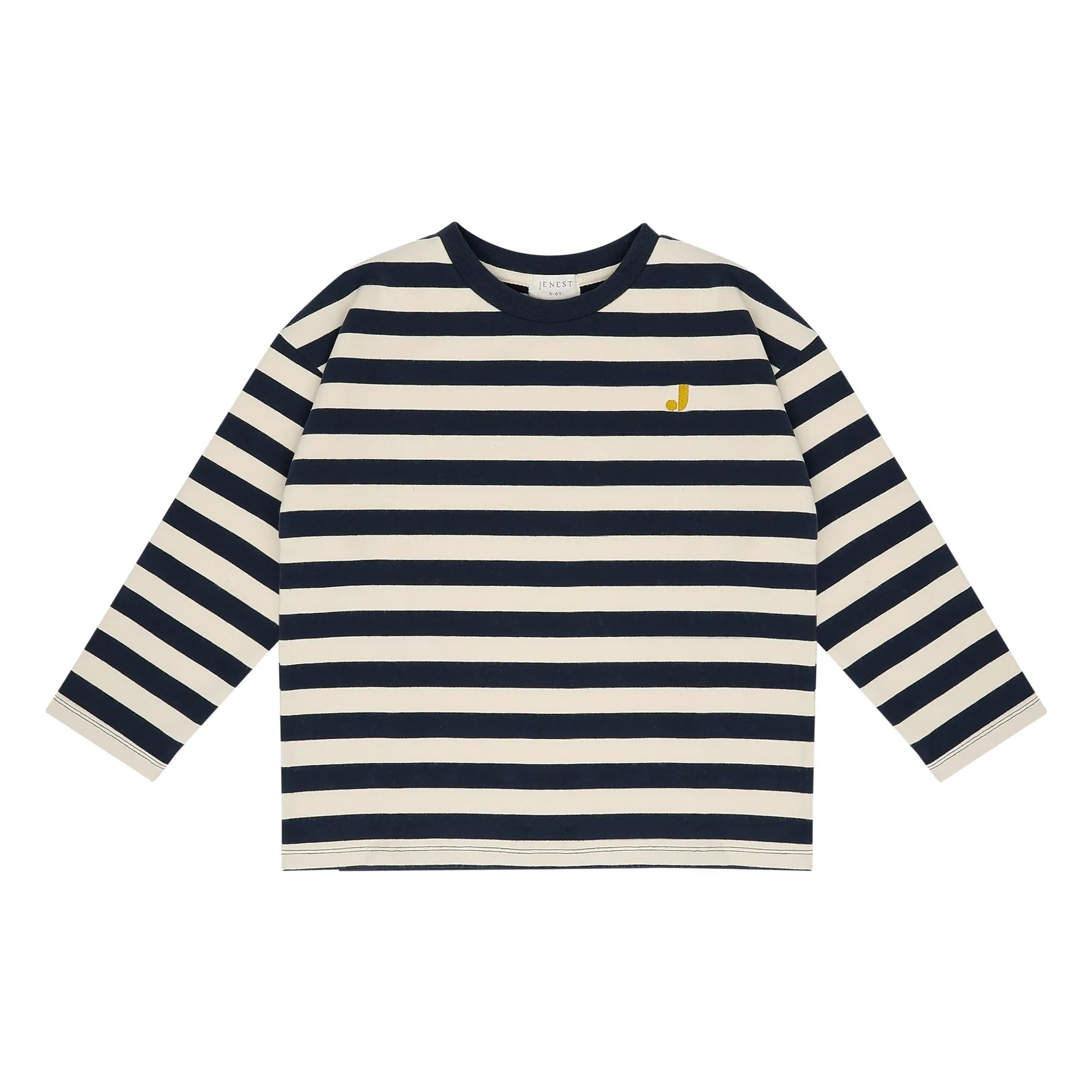 Jenest Navy Blue Moos Striped Organic Cotton T-Shirt