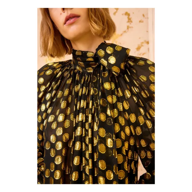 Loretta Metallic Silk Dress | Black