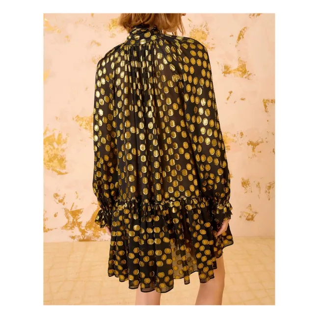 Loretta Metallic Silk Dress | Black