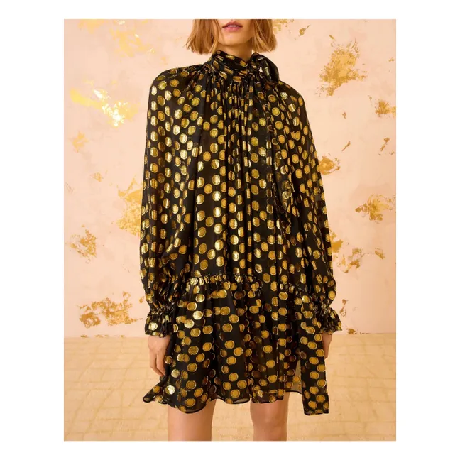 Loretta Metallic Silk Dress | Black