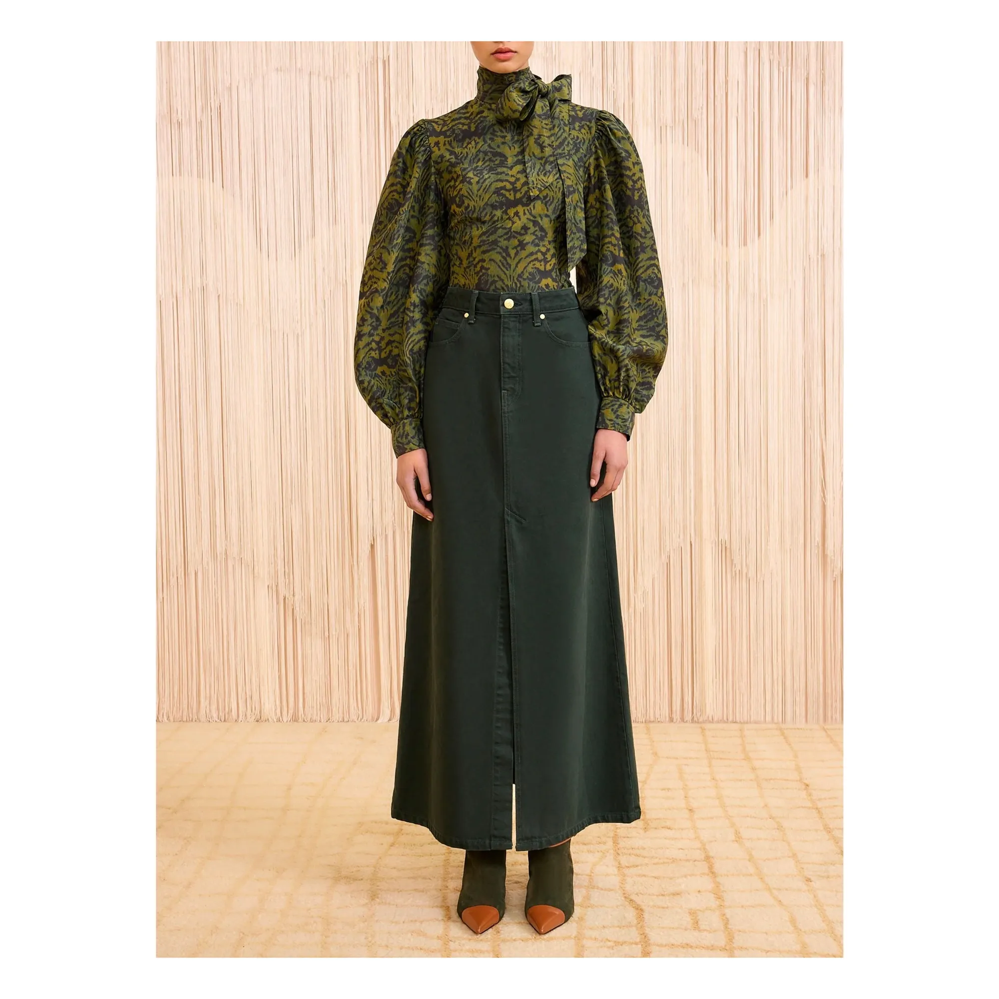 Ulla Johnson Dark Green The Anais Denim Skirt