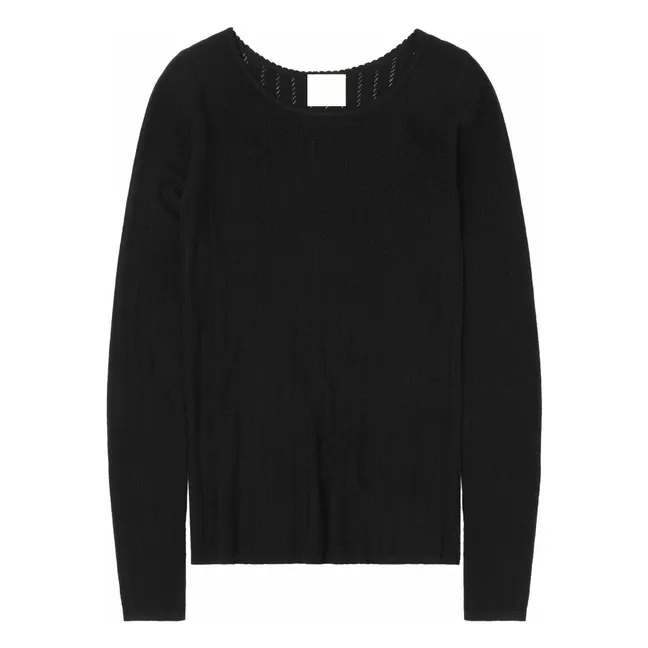 Sous-pull Pointelle Laine Mérinos - Collection Femme | Noir