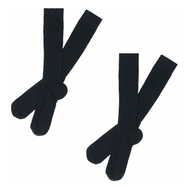 Lot de 2 Paires de Mi-Bas Côtelés Laine - Collection Femme | Bleu marine