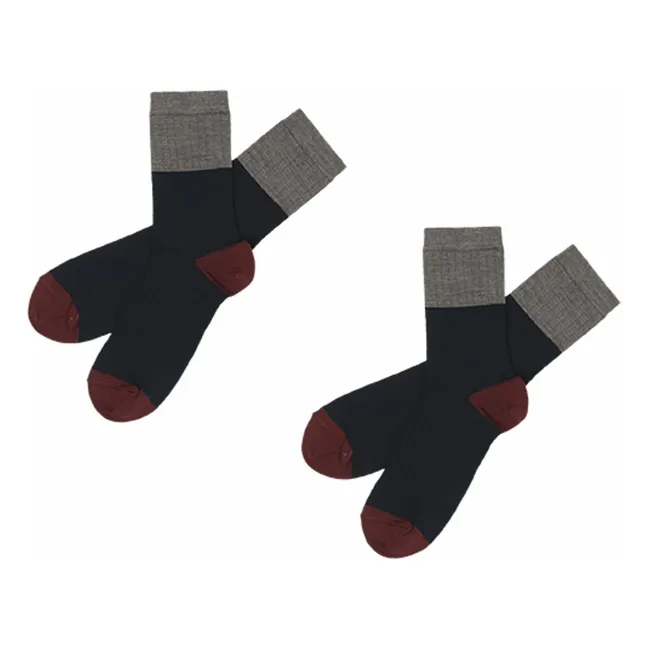 2 Paar Color Block Socken aus Wolle - Damenkollektion | Navy