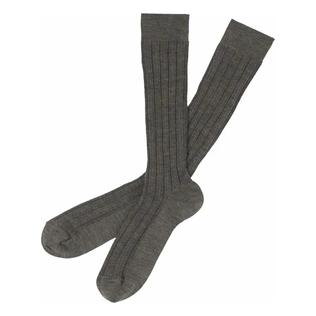 Lot de 2 Paires de Mi-Bas Côtelés Laine - Collection Femme | Gris chiné