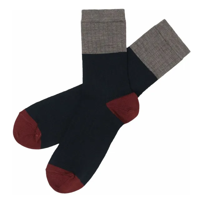 2 Paar Color Block Socken aus Wolle - Damenkollektion | Navy