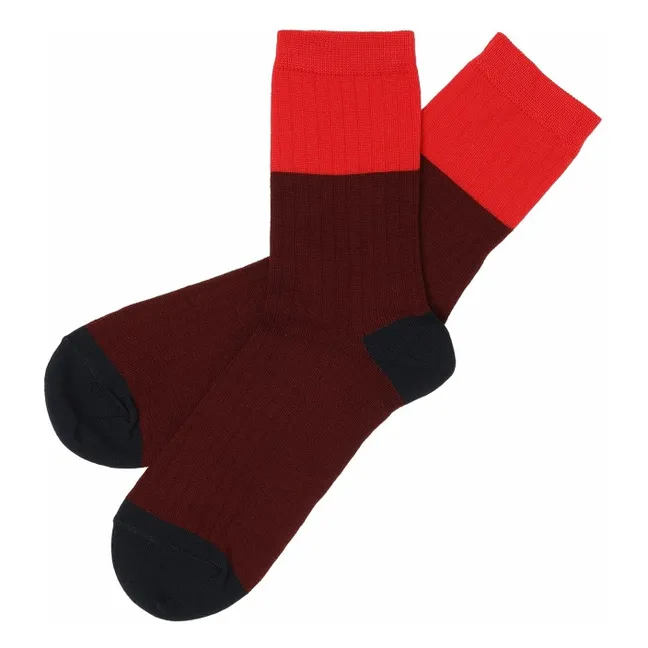 Lot de 2 Paires de Chaussettes Color Block Laine - Collection Femme | Rouge foncé