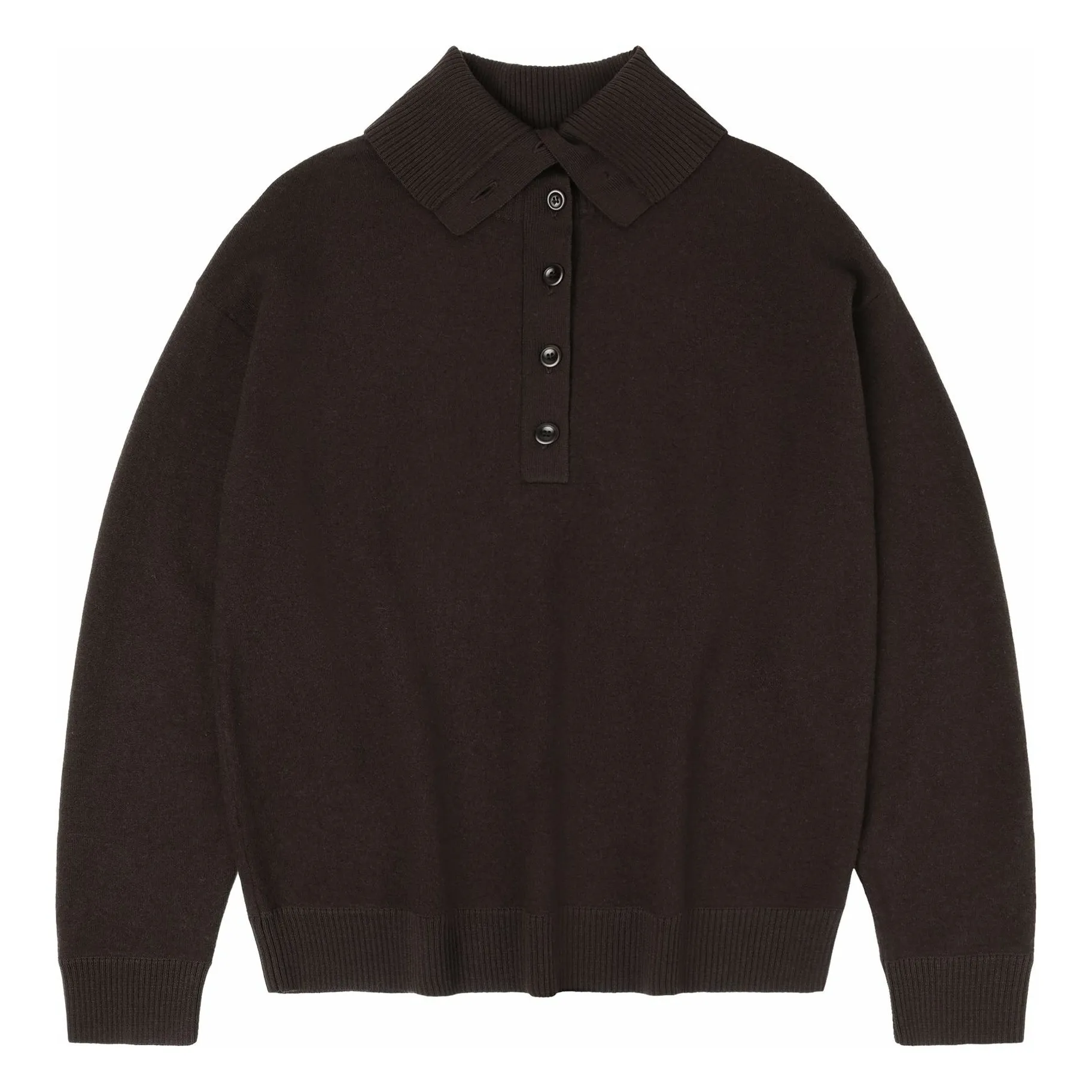 Fub Women's Brown Merino Wool Felt Polo Neck Sweater - Collection