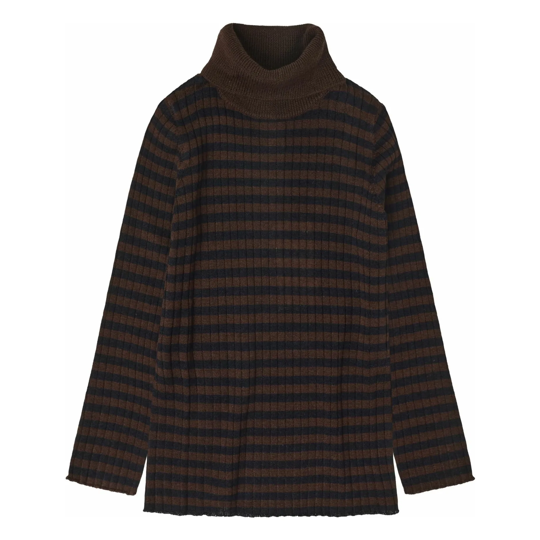 Fub Brown Merino Wool Striped Turtleneck