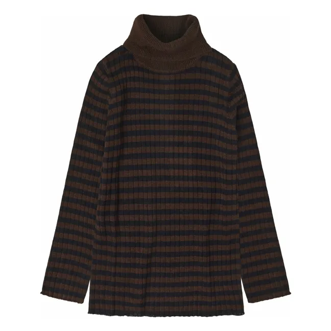 Merino wool striped turtleneck | Brown