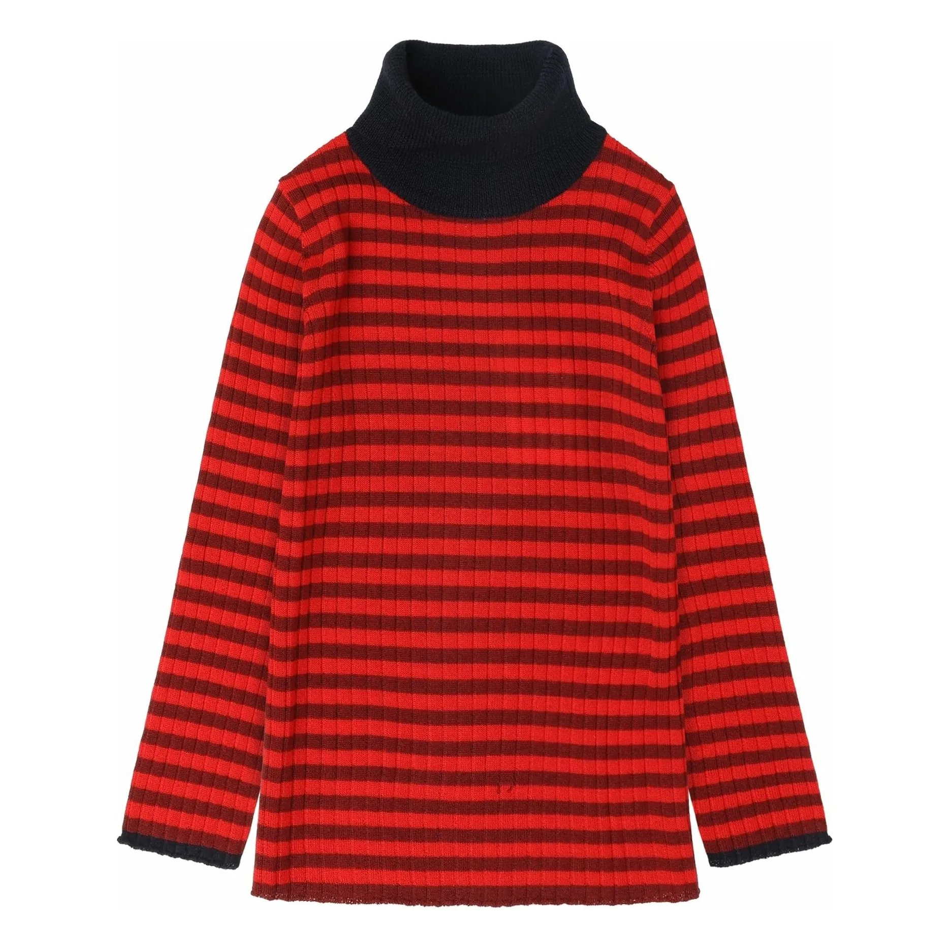 Fub Red Merino Wool Striped Turtleneck