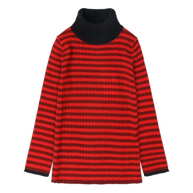 Merino wool striped turtleneck | Red