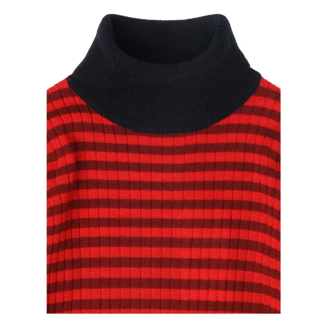 Merino wool striped turtleneck | Red