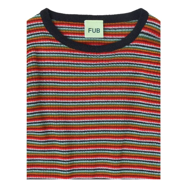 Pull Rayé Maille Fine Laine de Mérinos | Rouge