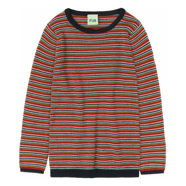 Pull Rayé Maille Fine Laine de Mérinos | Rouge