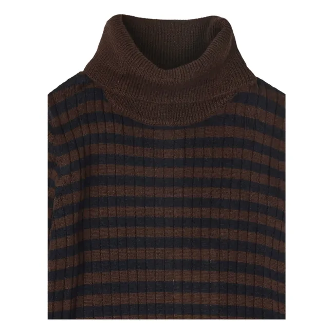 Merino wool striped turtleneck | Brown