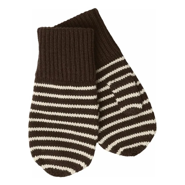 Striped Merino Wool Mittens | Brown
