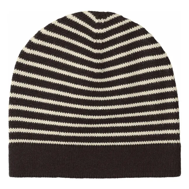 Gorro de lana merina a rayas | Marrón