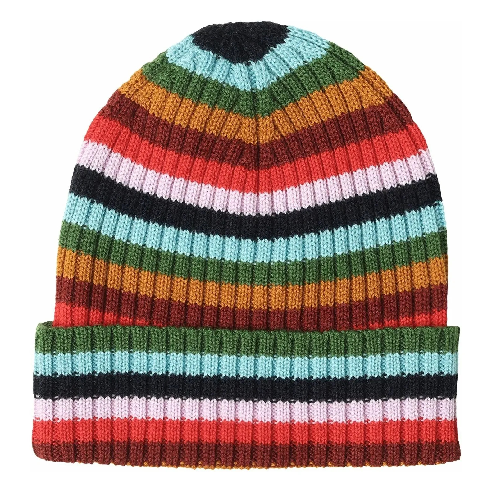 Fub Navy Blue Merino Wool Striped Ribbed Beanie