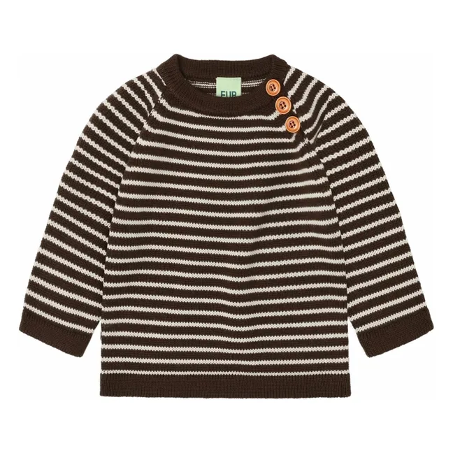 Jersey a rayas de lana merina para bebé | Marrón