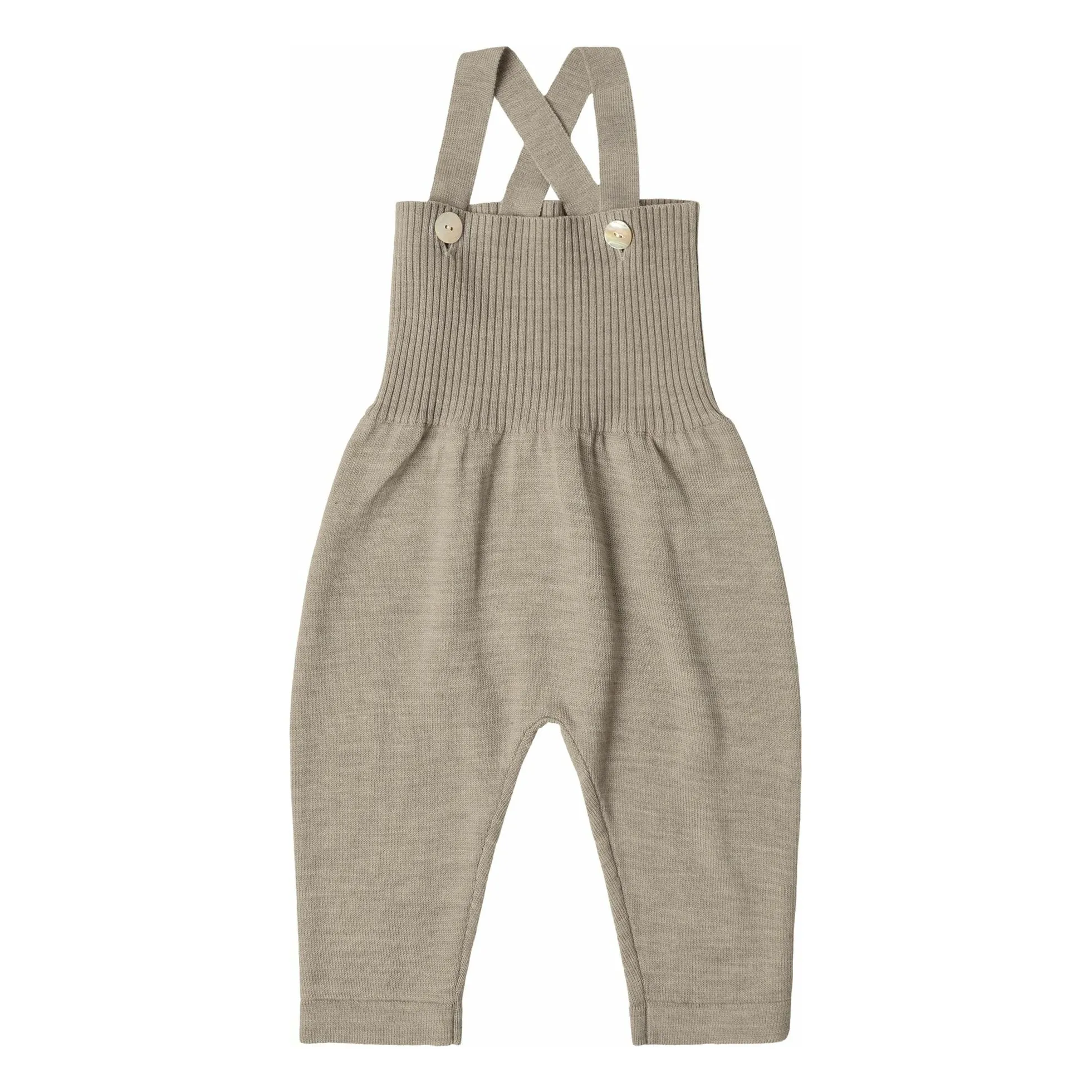Fub Heather Beige Merino Wool High-Waisted Overalls