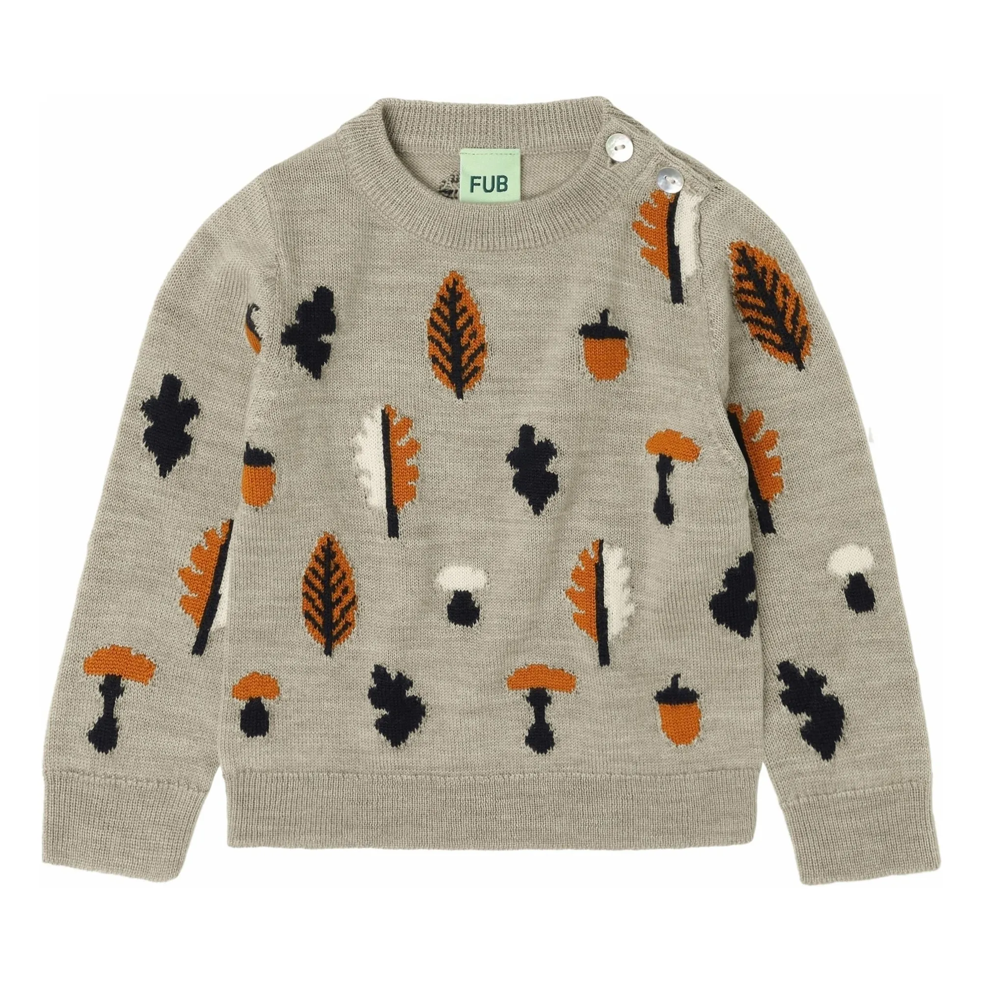 Fub Heather Beige Jaquard Merino Wool Baby Sweater
