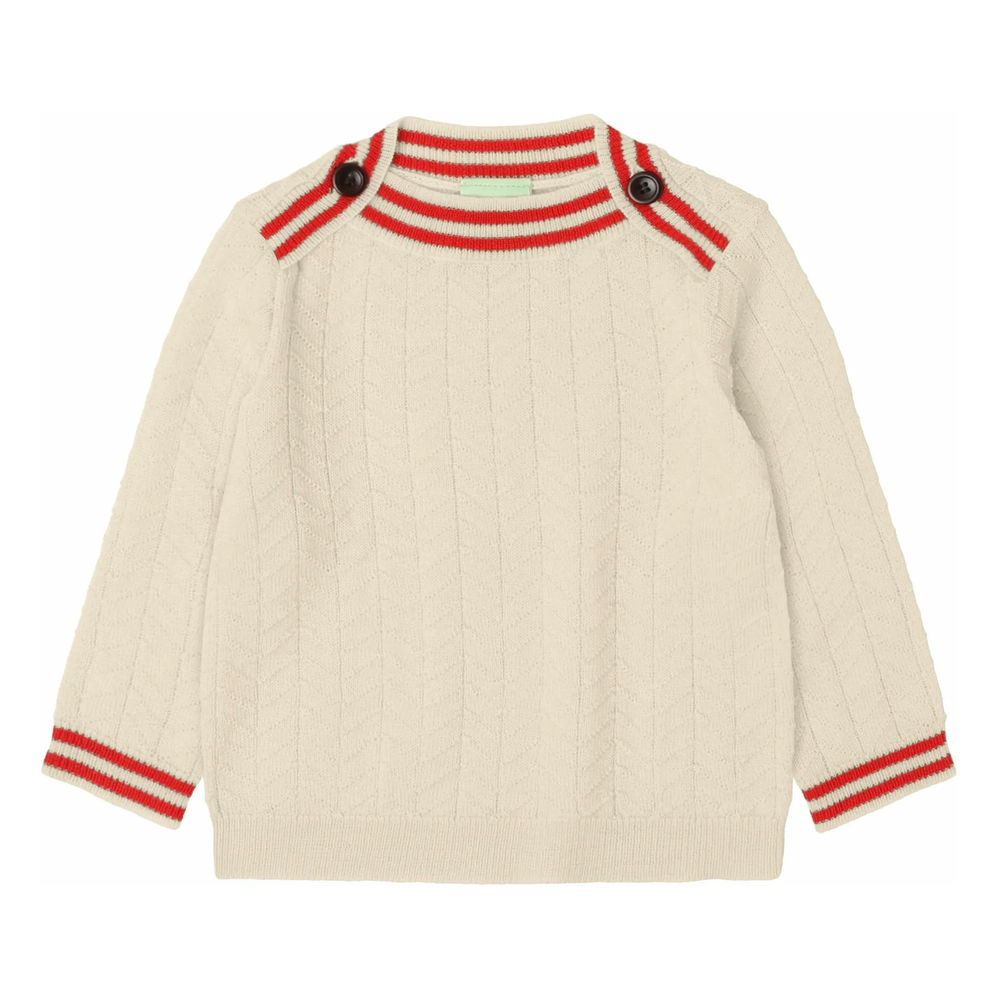 Fub Ecru Zigzag Button Sweater Fine Knit Merino Wool