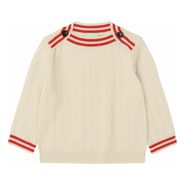 Zigzag Button Sweater Lana merina de punto fino | Crudo
