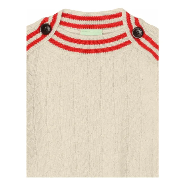 Zigzag Button Sweater Lana merina de punto fino | Crudo