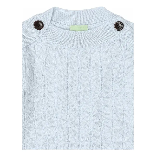 Zigzag Button Sweater Lana merina de punto fino | Azul Pálido