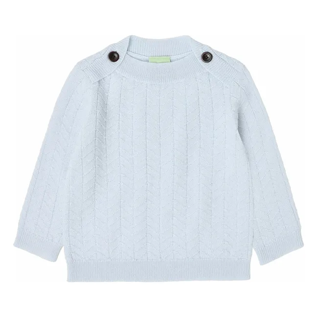 Zigzag Button Sweater Lana merina de punto fino | Azul Pálido