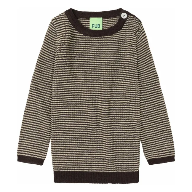 Jersey de punto fino a rayas de lana merina | Marrón