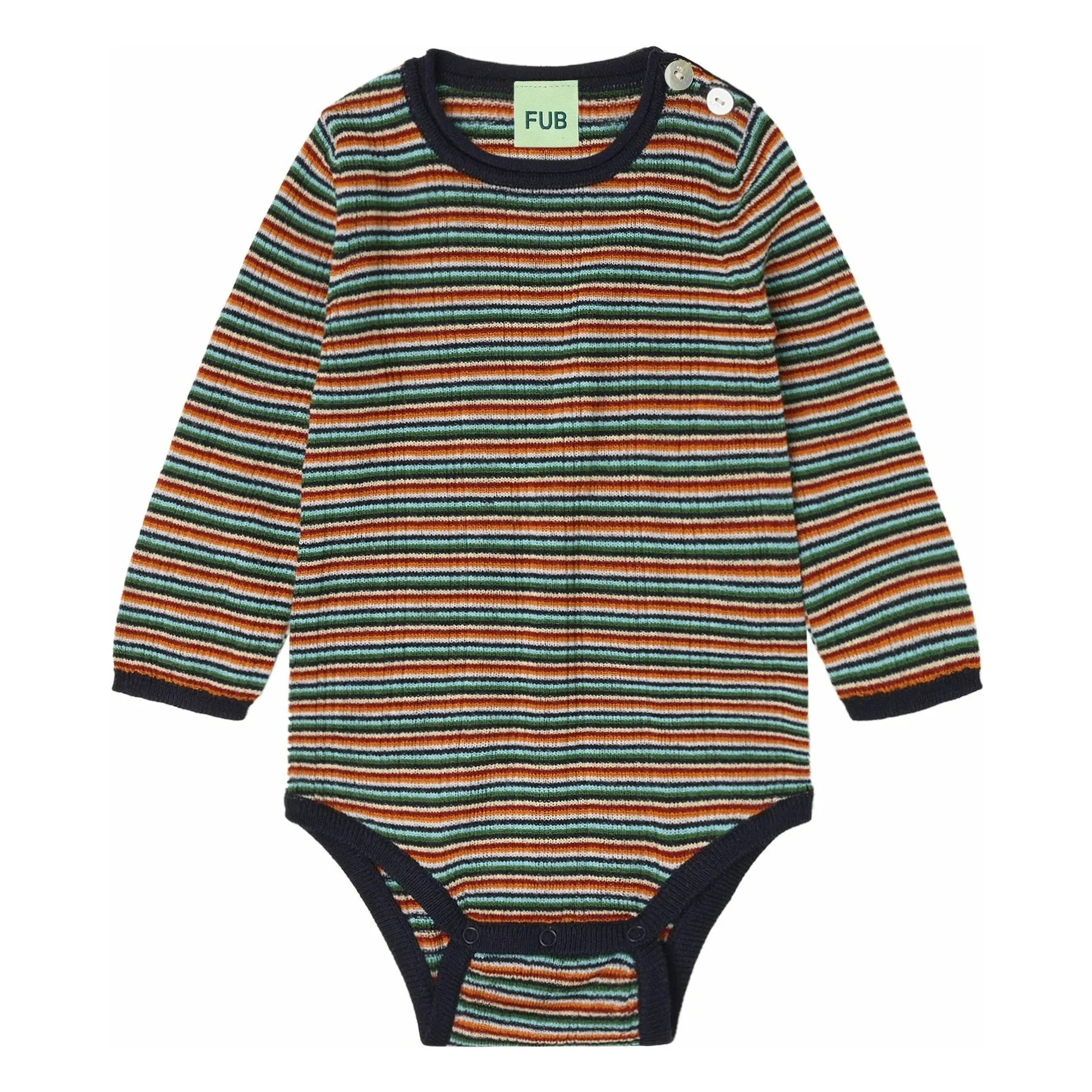 Fub Navy Blue Striped Ribbed Merino Wool Bodysuit