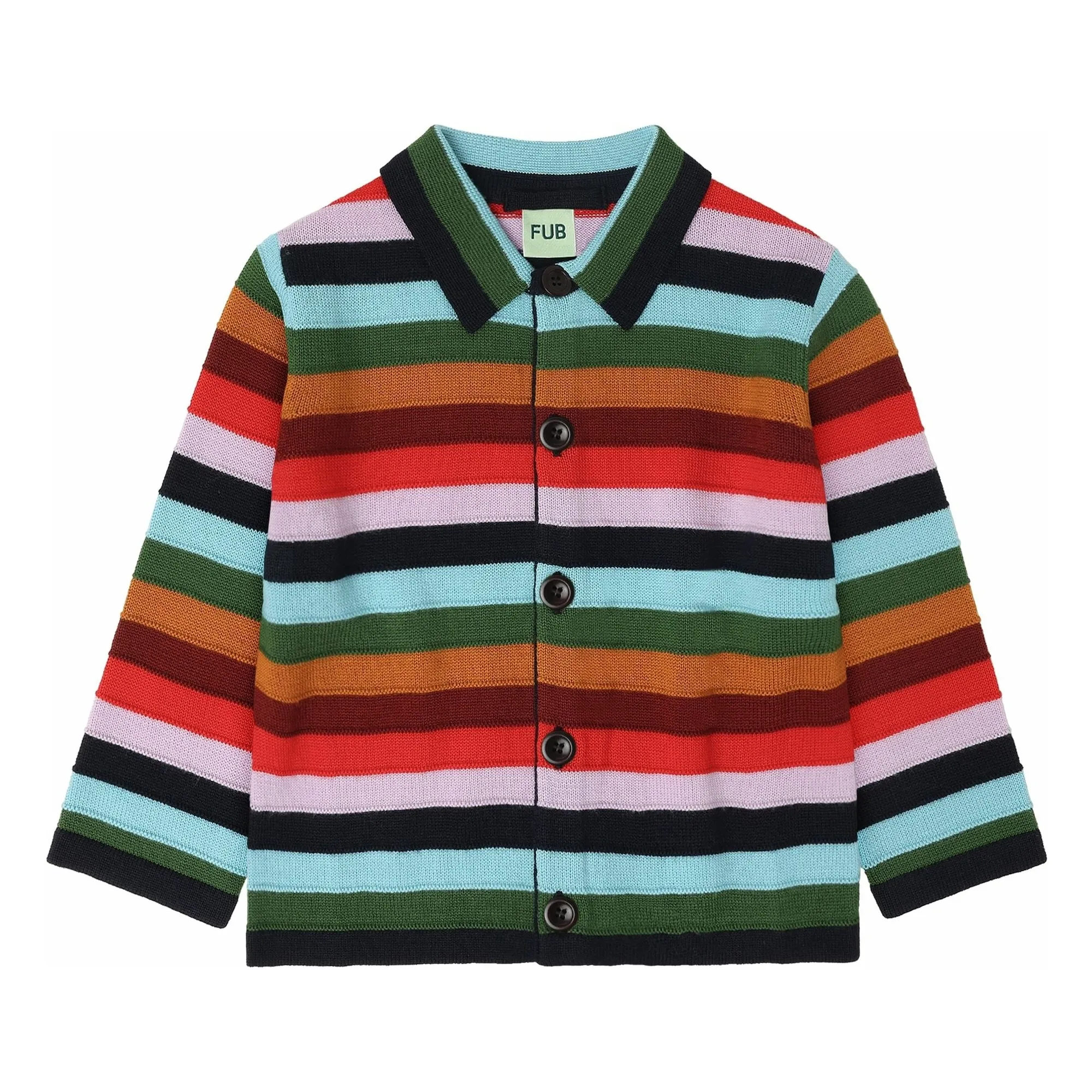 Fub Navy Blue Striped Merino Wool Cardigan