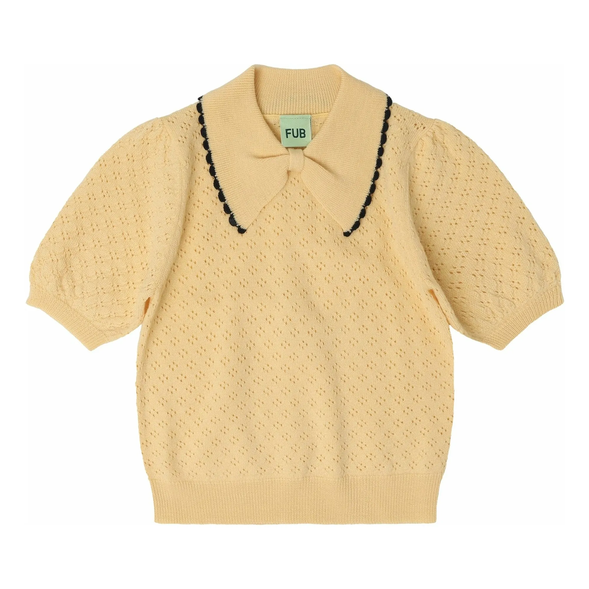 Fub Pale Yellow Polo Pointelle Merino Wool