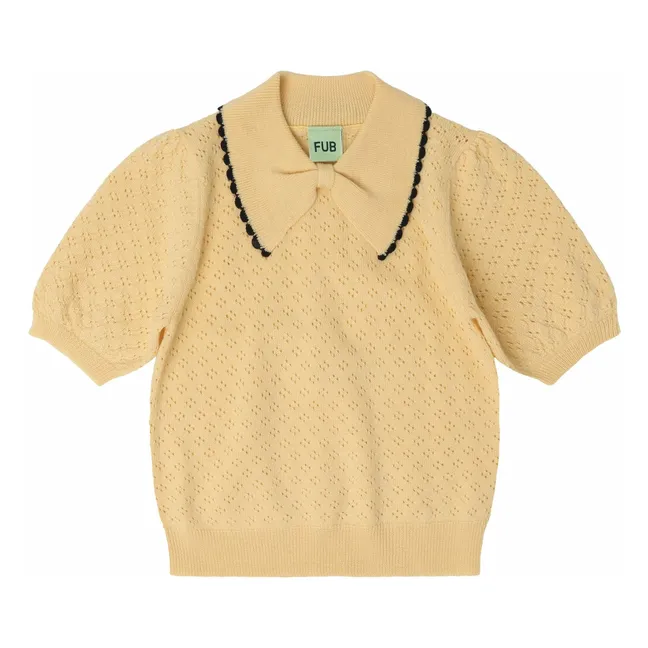 Polo Pointelle Laine de Mérinos | Jaune pâle