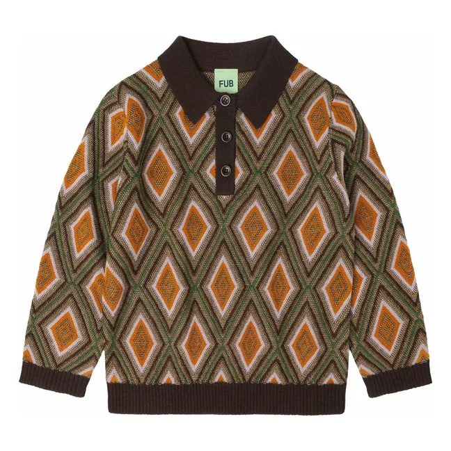 Polo Arlequin Laine de Mérinos | Marron