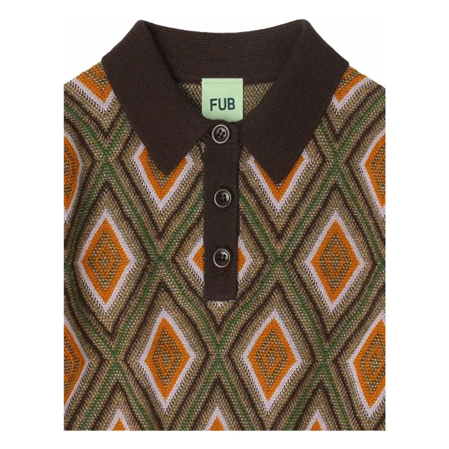 Harlequin Merino wool polo shirt | Brown