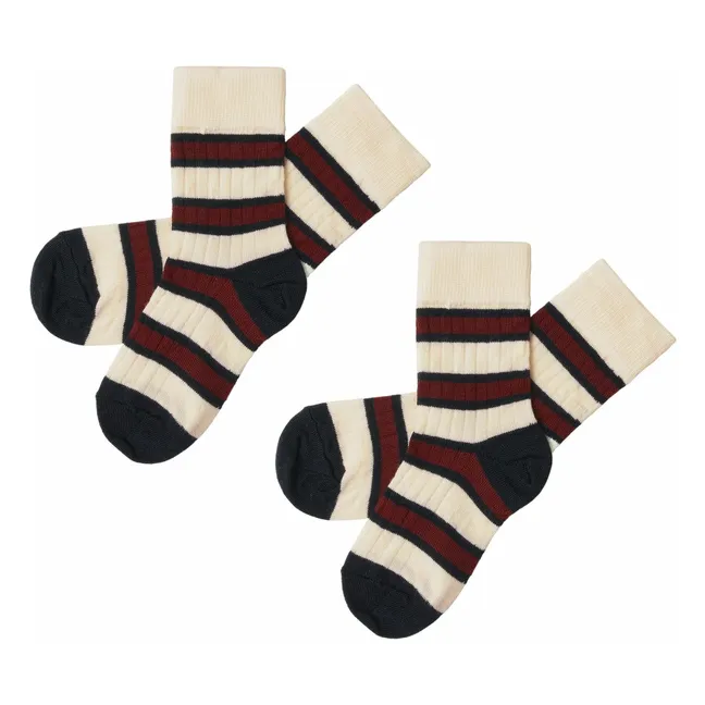 Chaussettes Two-Tone Rayées Laine | Ecru