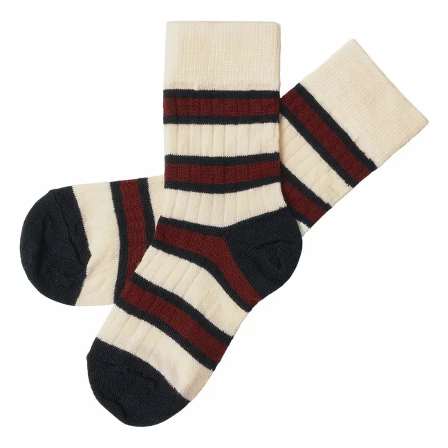 Chaussettes Two-Tone Rayées Laine | Ecru