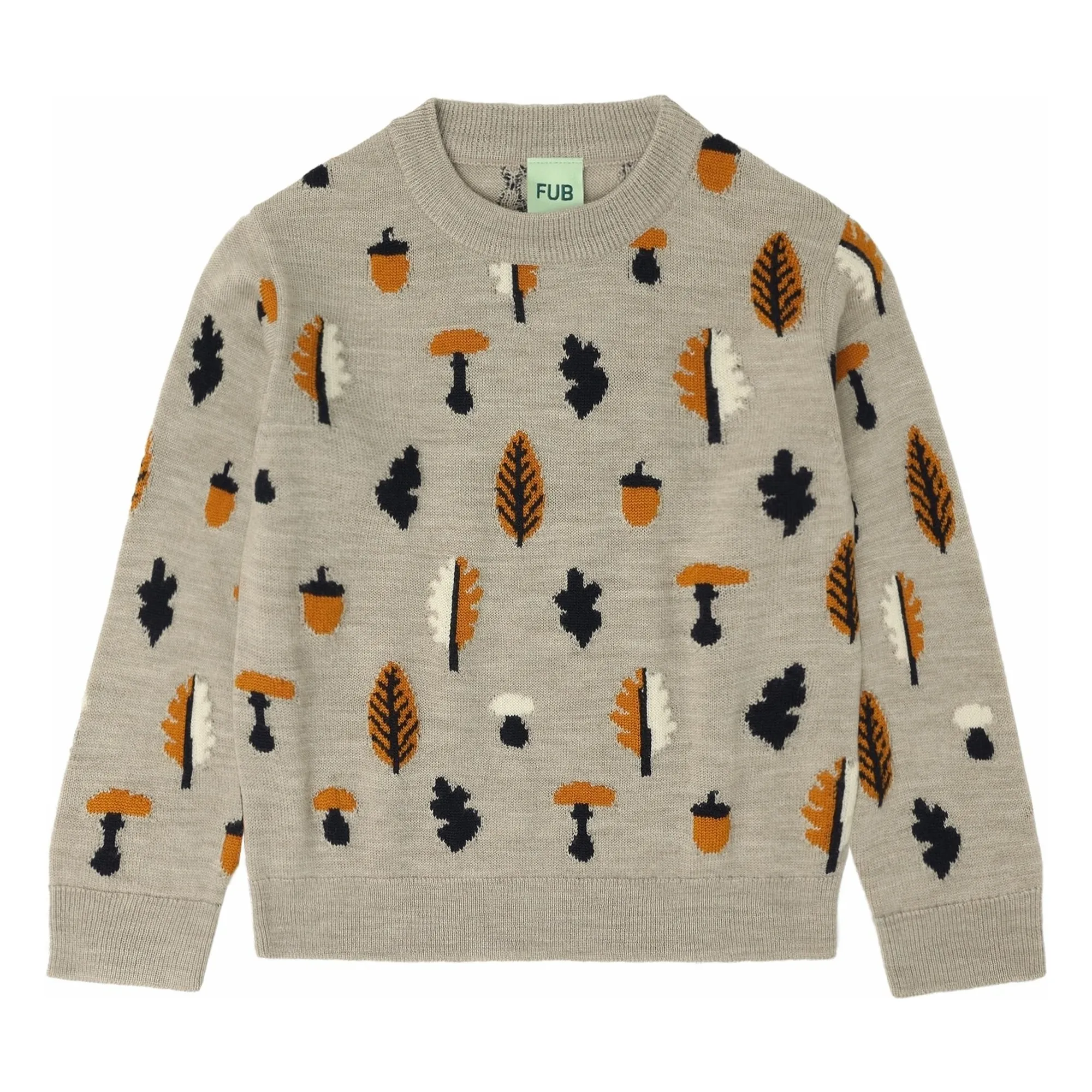 Fub Heather Beige Jaquard Merino Wool Sweater