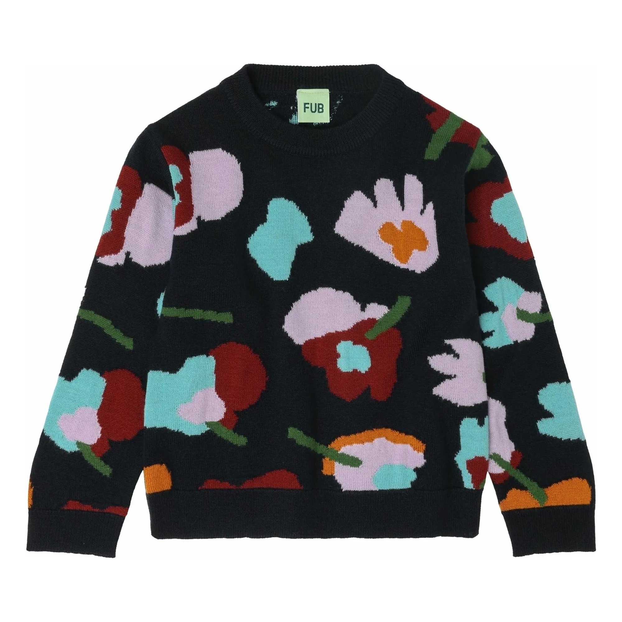 Fub Navy Blue Jaquard Merino Wool Sweater