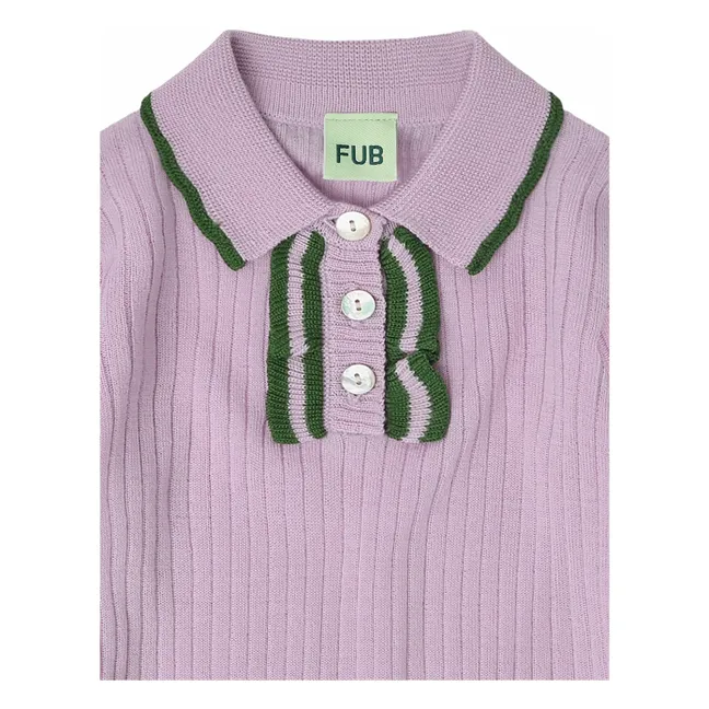 Polo shirt Fine knit Merino wool ruffles | Mauve